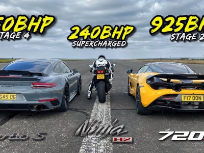 Κόντρα βελτιωμένων McLaren 720S (925 άλογα), Porsche 911 Turbo S (951 άλογα) και Kawasaki Ninja (240 άλογα)